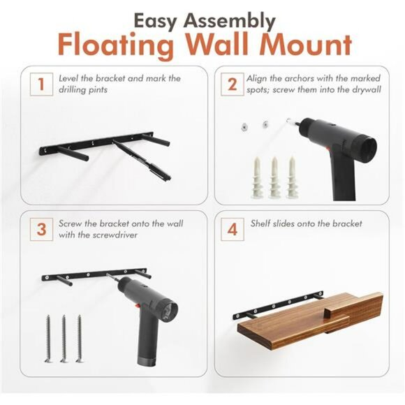 Set of 2 wood floating wall shelves walnut modern reversible shelf home decor - Picture 6 of 8